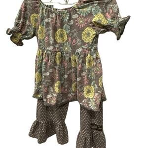 Matilda Jane Girls SZ. 6 Outfit Sonia Big Ruffles Pants & Fresh Cut Peasant Top